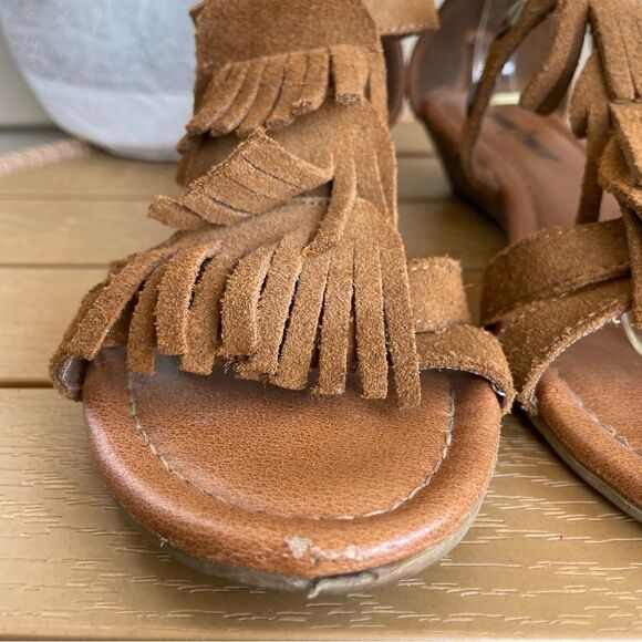 Minnetonka Merriam Leather Fringe Sandal Women's Boho Mini Wedge Size 7 - Picture 8 of 10